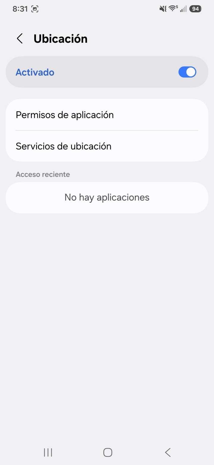 Pantalla de Ubicación activada